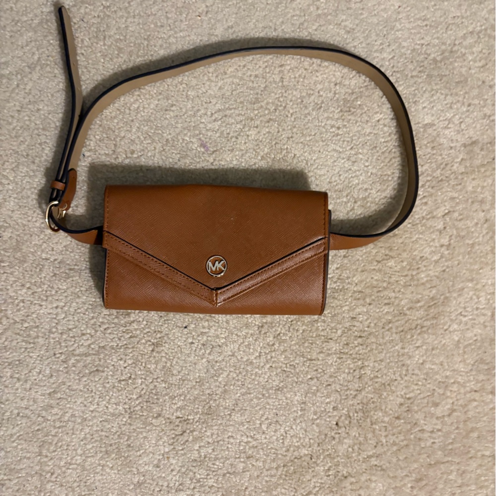 Michael Kors Brown Leather Clutch with Geometric Flap